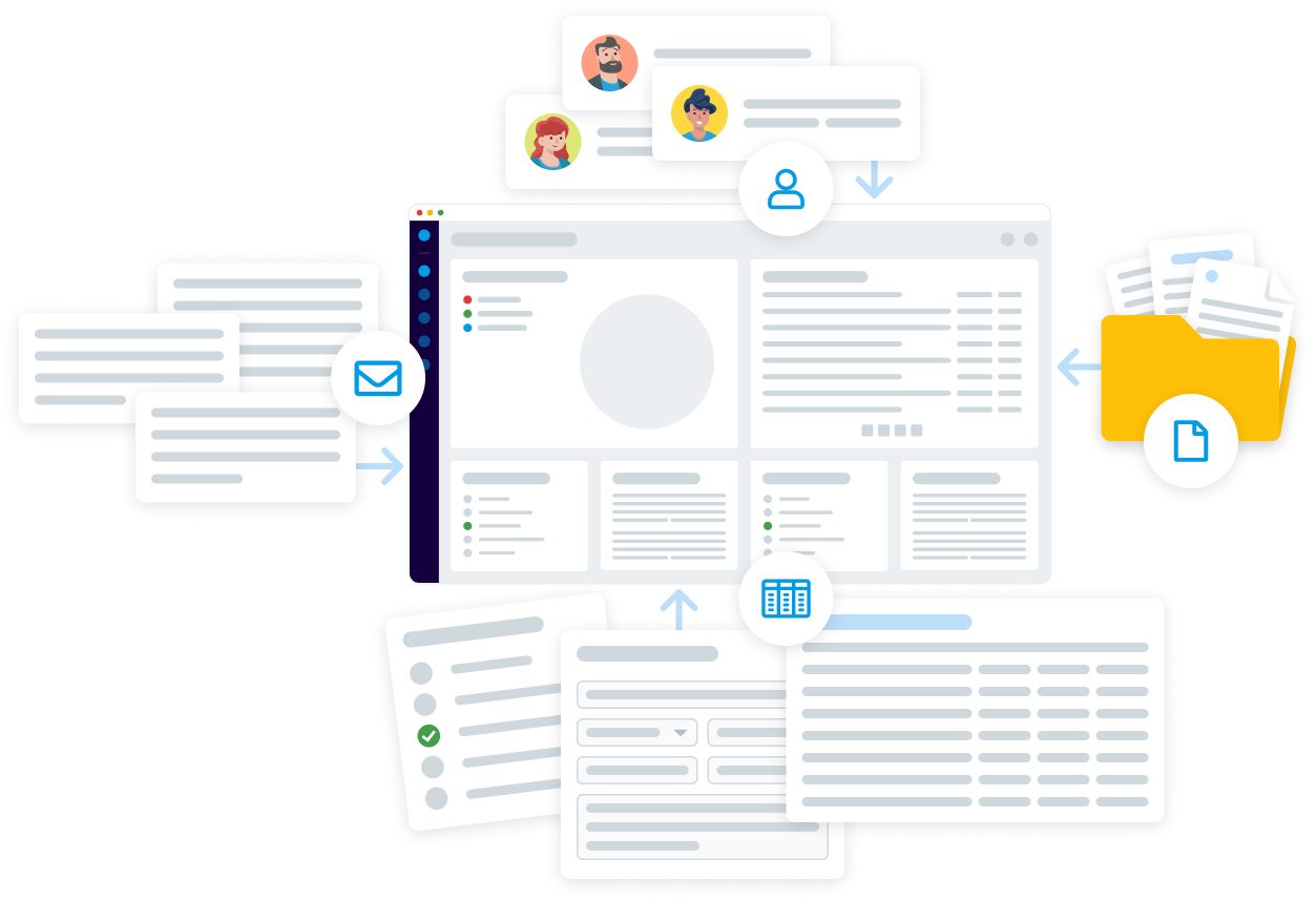 Illustration showing systems & data consolidated within a single platform.