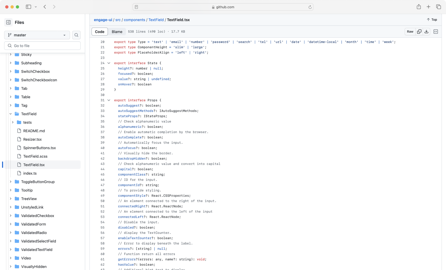 React TextField component shown in Github